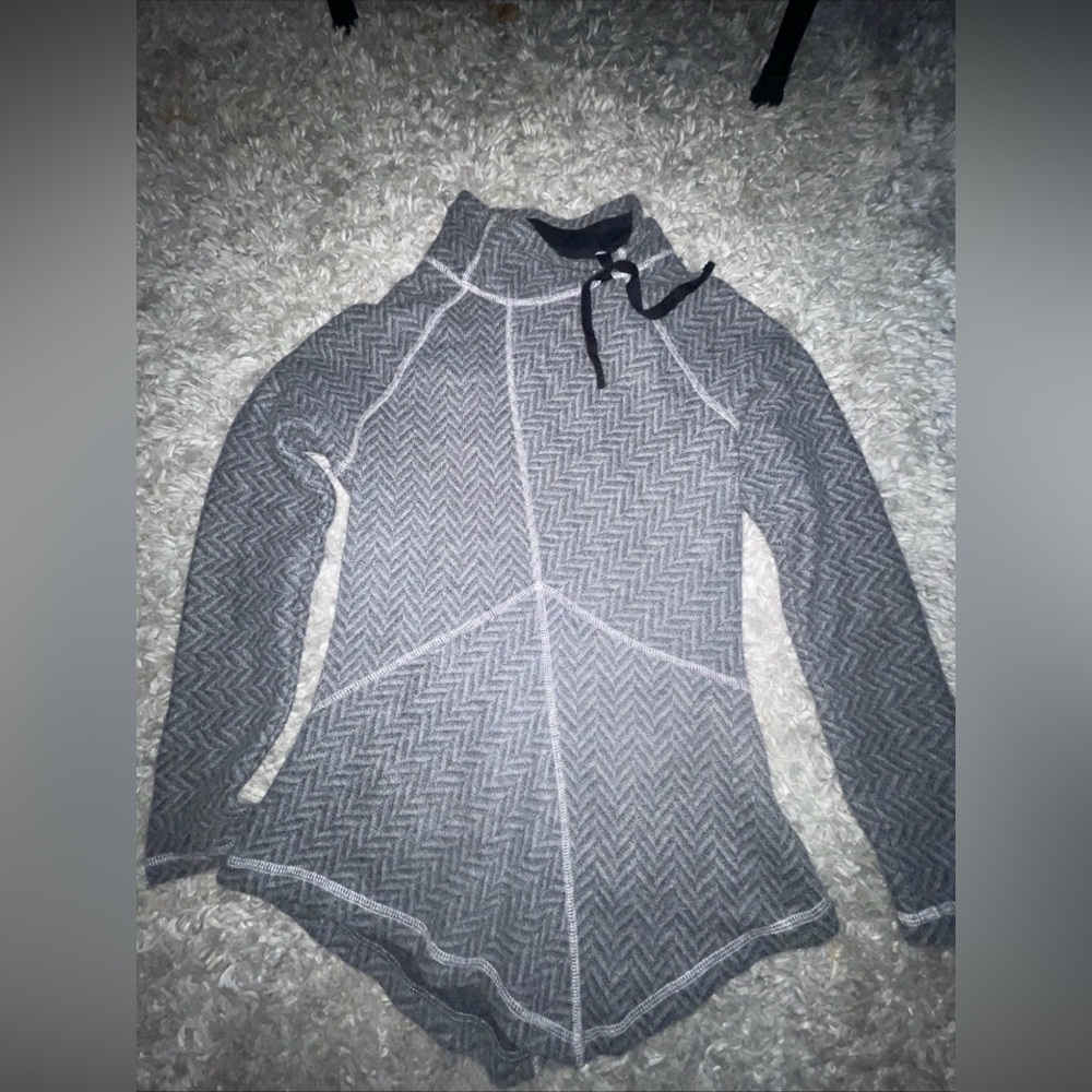 Prana Mattea Women’s Herringbone Asymmetrical Black Wool Sweater - XS